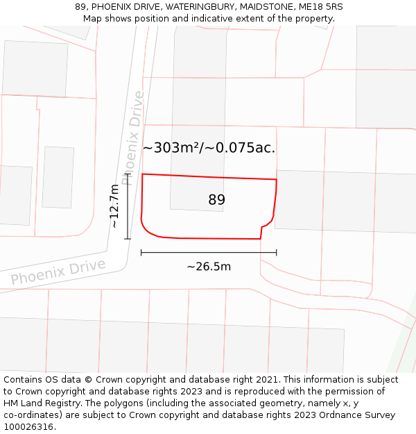 89, PHOENIX DRIVE, WATERINGBURY, MAIDSTONE, ME18 5RS: Plot and title map