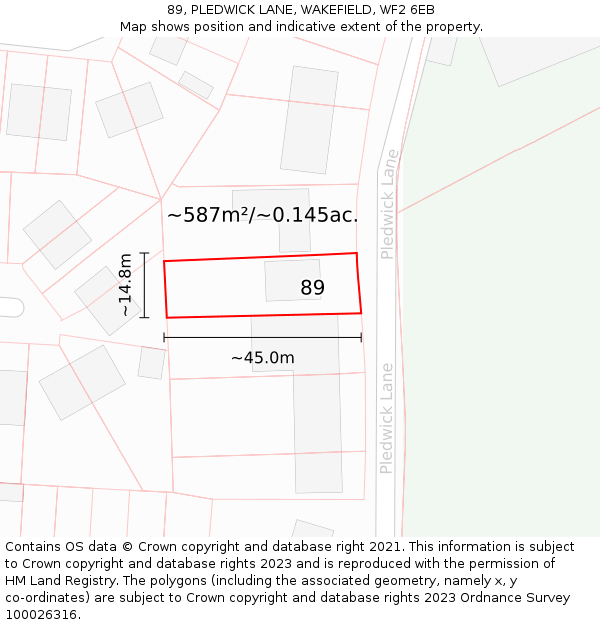 89, PLEDWICK LANE, WAKEFIELD, WF2 6EB: Plot and title map