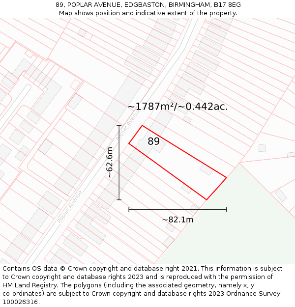 89, POPLAR AVENUE, EDGBASTON, BIRMINGHAM, B17 8EG: Plot and title map