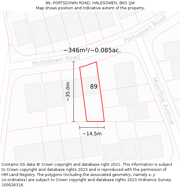 89, PORTSDOWN ROAD, HALESOWEN, B63 1JW: Plot and title map