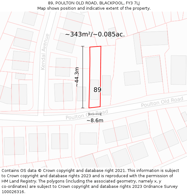 89, POULTON OLD ROAD, BLACKPOOL, FY3 7LJ: Plot and title map