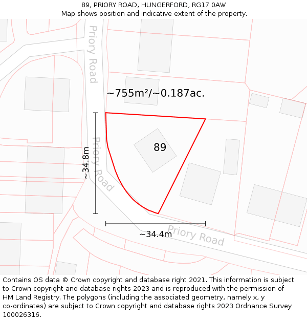 89, PRIORY ROAD, HUNGERFORD, RG17 0AW: Plot and title map