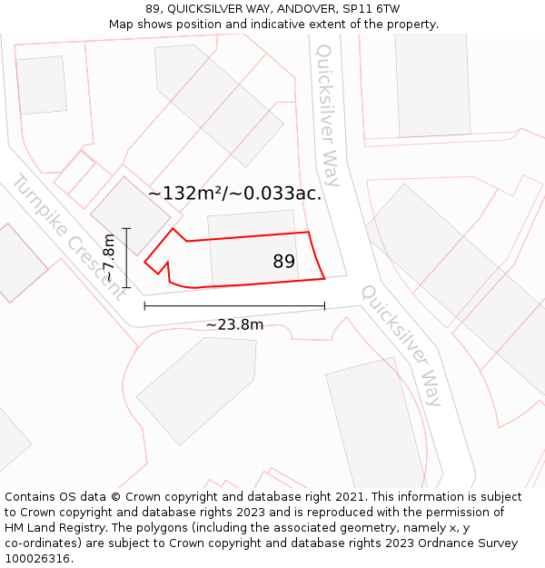 89, QUICKSILVER WAY, ANDOVER, SP11 6TW: Plot and title map