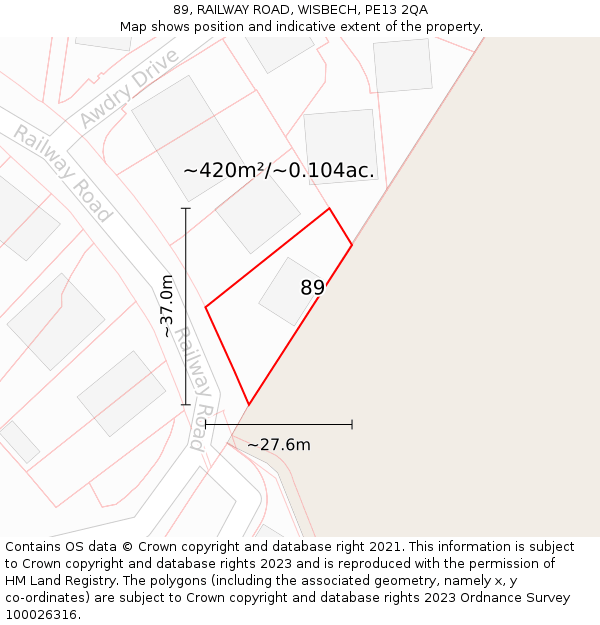 89, RAILWAY ROAD, WISBECH, PE13 2QA: Plot and title map