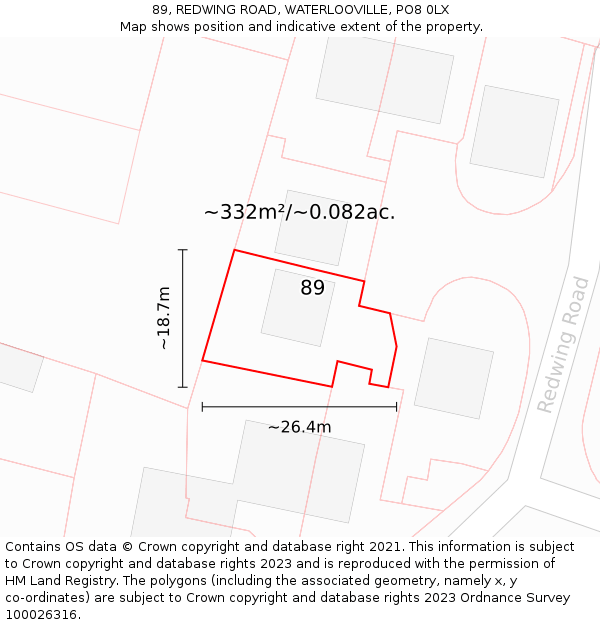 89, REDWING ROAD, WATERLOOVILLE, PO8 0LX: Plot and title map