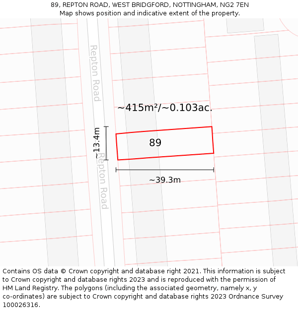 89, REPTON ROAD, WEST BRIDGFORD, NOTTINGHAM, NG2 7EN: Plot and title map