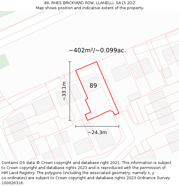 89, RHES BRICKYARD ROW, LLANELLI, SA15 2DZ: Plot and title map