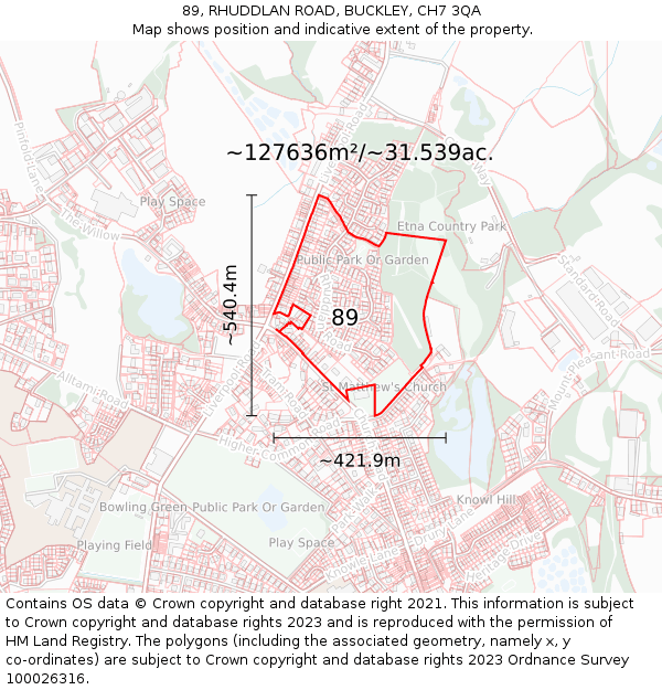 89, RHUDDLAN ROAD, BUCKLEY, CH7 3QA: Plot and title map