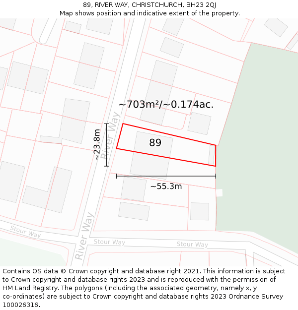 89, RIVER WAY, CHRISTCHURCH, BH23 2QJ: Plot and title map