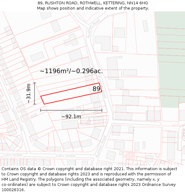 89, RUSHTON ROAD, ROTHWELL, KETTERING, NN14 6HG: Plot and title map