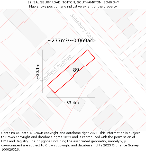 89, SALISBURY ROAD, TOTTON, SOUTHAMPTON, SO40 3HY: Plot and title map