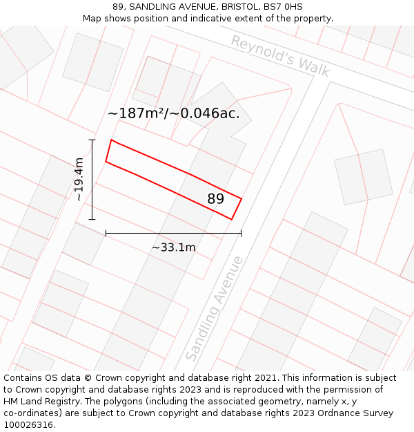 89, SANDLING AVENUE, BRISTOL, BS7 0HS: Plot and title map