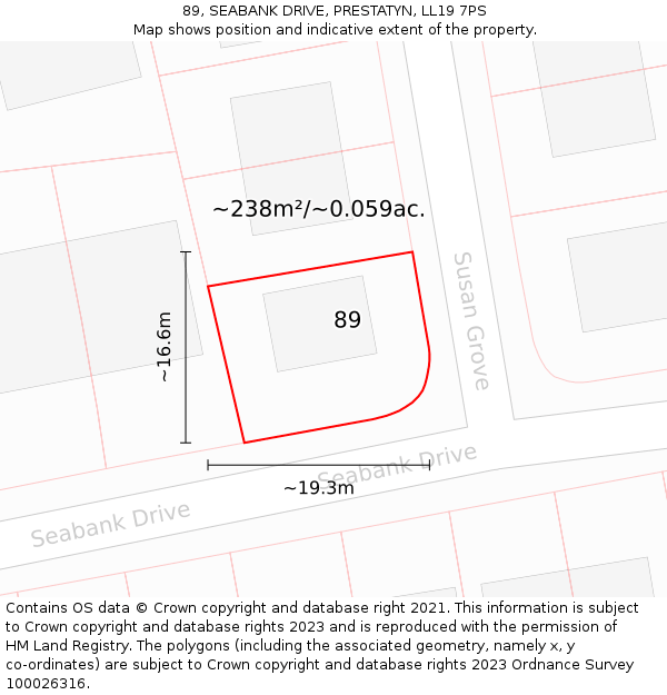 89, SEABANK DRIVE, PRESTATYN, LL19 7PS: Plot and title map