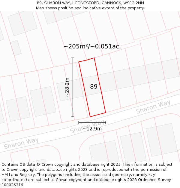 89, SHARON WAY, HEDNESFORD, CANNOCK, WS12 2NN: Plot and title map