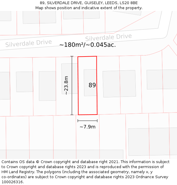 89, SILVERDALE DRIVE, GUISELEY, LEEDS, LS20 8BE: Plot and title map