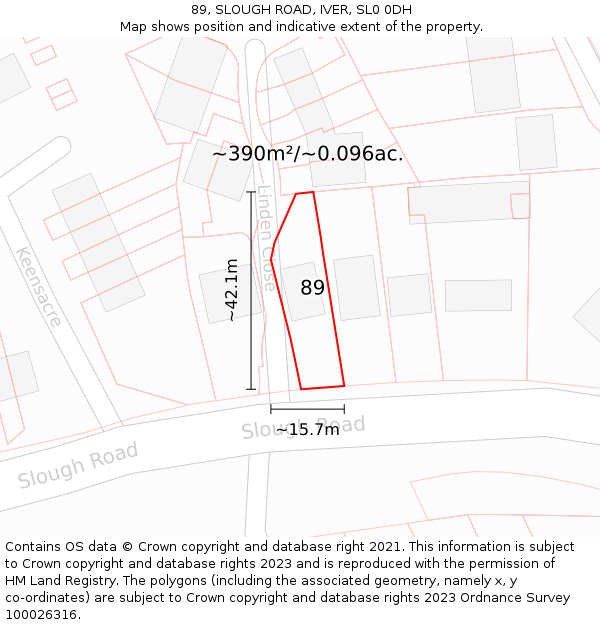 89, SLOUGH ROAD, IVER, SL0 0DH: Plot and title map