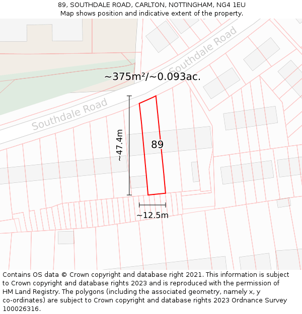 89, SOUTHDALE ROAD, CARLTON, NOTTINGHAM, NG4 1EU: Plot and title map