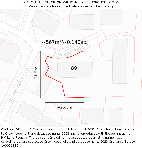 89, STONEBRIDGE, ORTON MALBORNE, PETERBOROUGH, PE2 5NT: Plot and title map