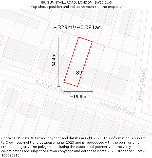 89, SUNNYHILL ROAD, LONDON, SW16 2UG: Plot and title map