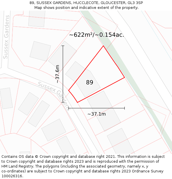 89, SUSSEX GARDENS, HUCCLECOTE, GLOUCESTER, GL3 3SP: Plot and title map