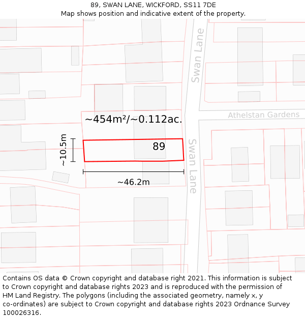 89, SWAN LANE, WICKFORD, SS11 7DE: Plot and title map