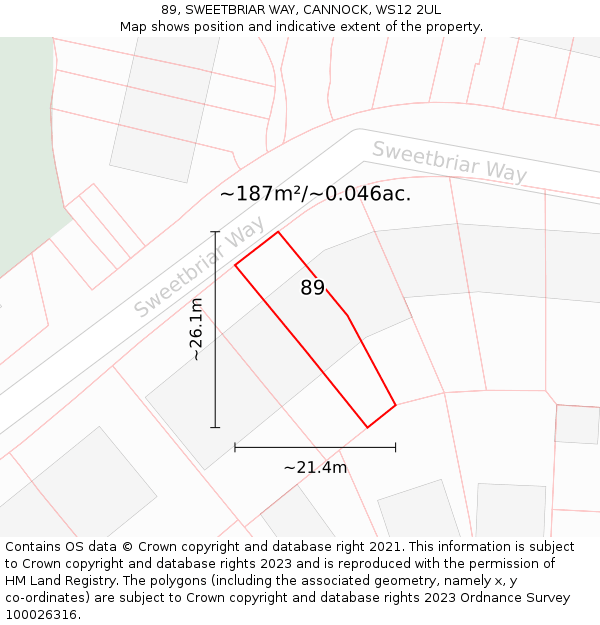 89, SWEETBRIAR WAY, CANNOCK, WS12 2UL: Plot and title map