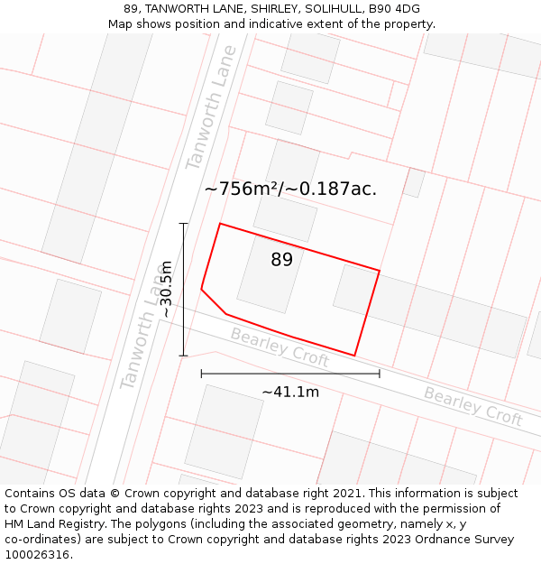 89, TANWORTH LANE, SHIRLEY, SOLIHULL, B90 4DG: Plot and title map