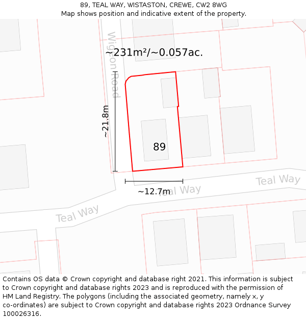 89, TEAL WAY, WISTASTON, CREWE, CW2 8WG: Plot and title map