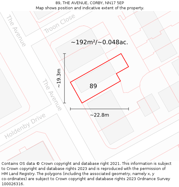 89, THE AVENUE, CORBY, NN17 5EP: Plot and title map