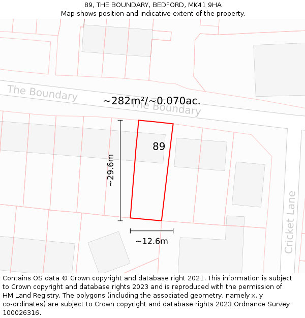 89, THE BOUNDARY, BEDFORD, MK41 9HA: Plot and title map