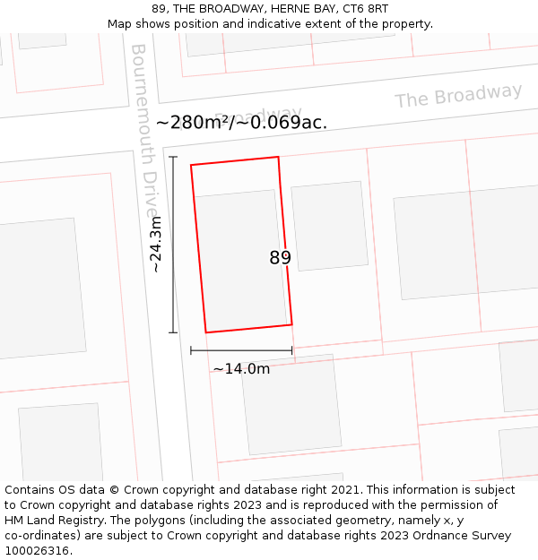 89, THE BROADWAY, HERNE BAY, CT6 8RT: Plot and title map