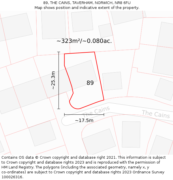 89, THE CAINS, TAVERHAM, NORWICH, NR8 6FU: Plot and title map