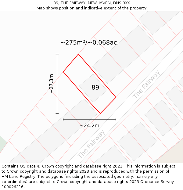 89, THE FAIRWAY, NEWHAVEN, BN9 9XX: Plot and title map