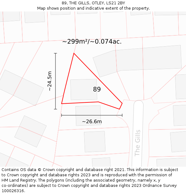 89, THE GILLS, OTLEY, LS21 2BY: Plot and title map