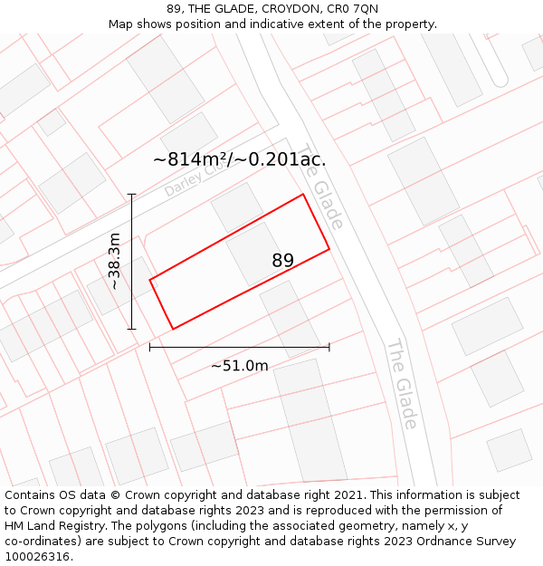 89, THE GLADE, CROYDON, CR0 7QN: Plot and title map