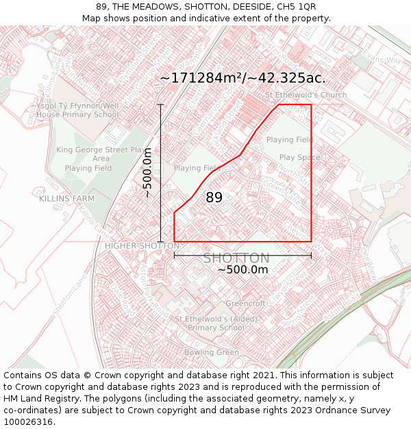 89, THE MEADOWS, SHOTTON, DEESIDE, CH5 1QR: Plot and title map