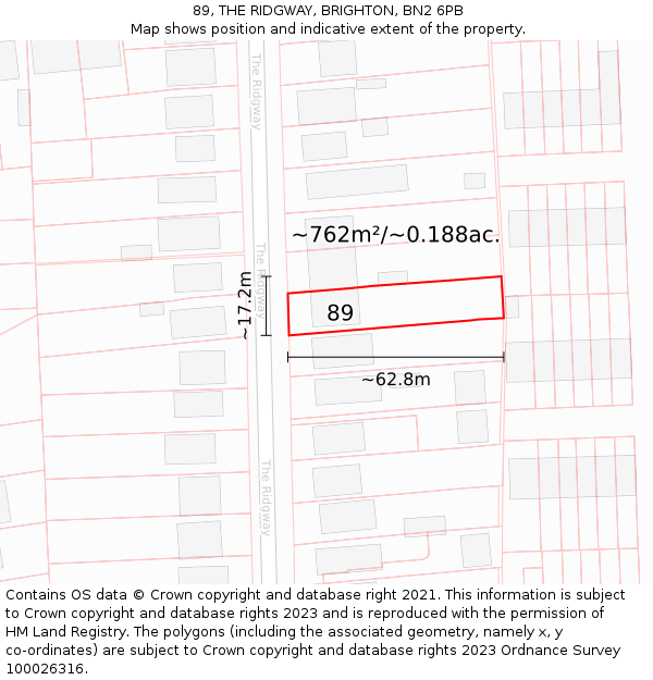 89, THE RIDGWAY, BRIGHTON, BN2 6PB: Plot and title map