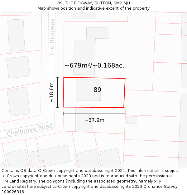 89, THE RIDGWAY, SUTTON, SM2 5JU: Plot and title map