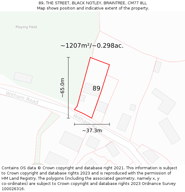 89, THE STREET, BLACK NOTLEY, BRAINTREE, CM77 8LL: Plot and title map