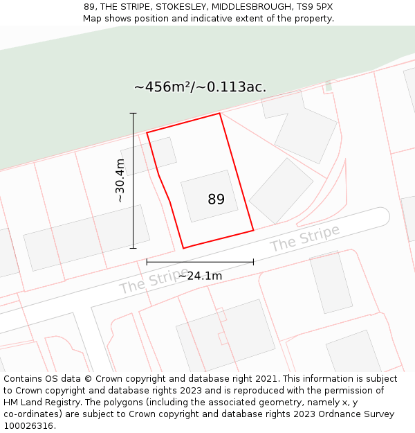 89, THE STRIPE, STOKESLEY, MIDDLESBROUGH, TS9 5PX: Plot and title map