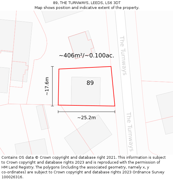 89, THE TURNWAYS, LEEDS, LS6 3DT: Plot and title map