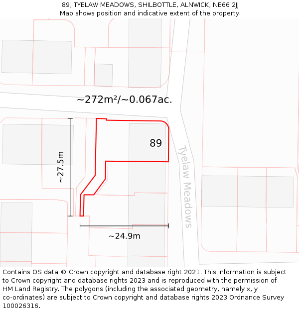 89, TYELAW MEADOWS, SHILBOTTLE, ALNWICK, NE66 2JJ: Plot and title map