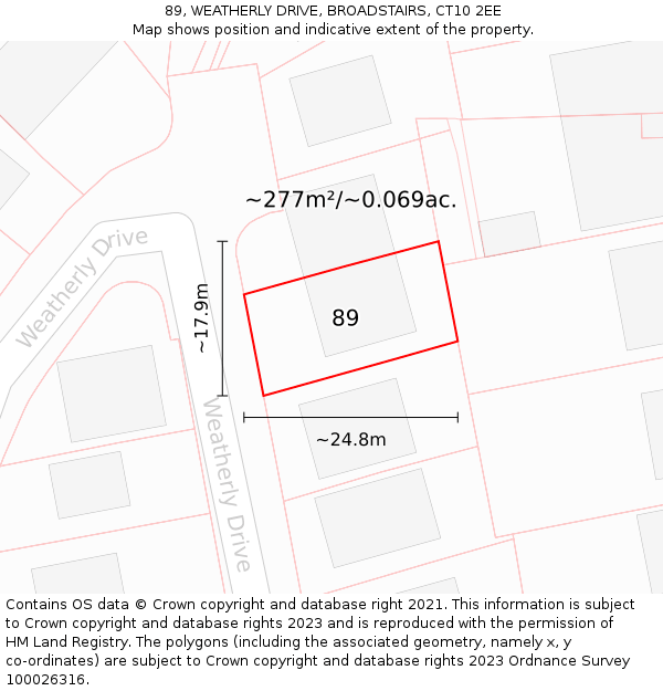 89, WEATHERLY DRIVE, BROADSTAIRS, CT10 2EE: Plot and title map