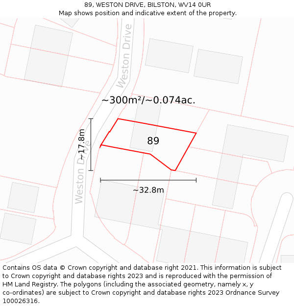 89, WESTON DRIVE, BILSTON, WV14 0UR: Plot and title map