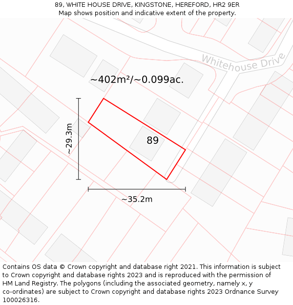 89, WHITE HOUSE DRIVE, KINGSTONE, HEREFORD, HR2 9ER: Plot and title map