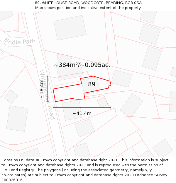 89, WHITEHOUSE ROAD, WOODCOTE, READING, RG8 0SA: Plot and title map