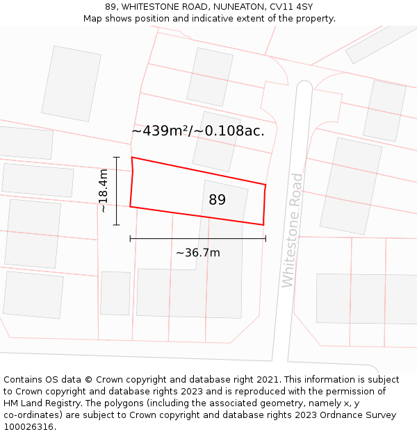 89, WHITESTONE ROAD, NUNEATON, CV11 4SY: Plot and title map