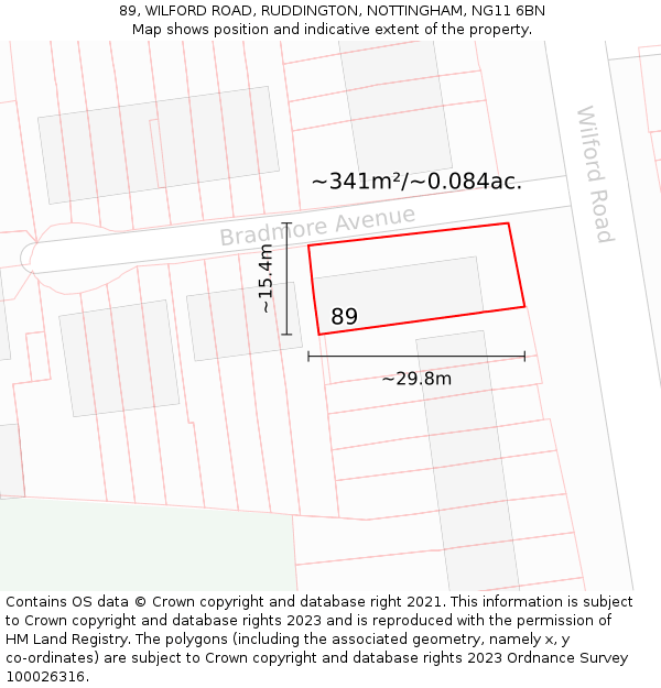 89, WILFORD ROAD, RUDDINGTON, NOTTINGHAM, NG11 6BN: Plot and title map