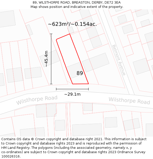 89, WILSTHORPE ROAD, BREASTON, DERBY, DE72 3EA: Plot and title map