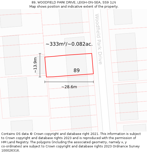 89, WOODFIELD PARK DRIVE, LEIGH-ON-SEA, SS9 1LN: Plot and title map